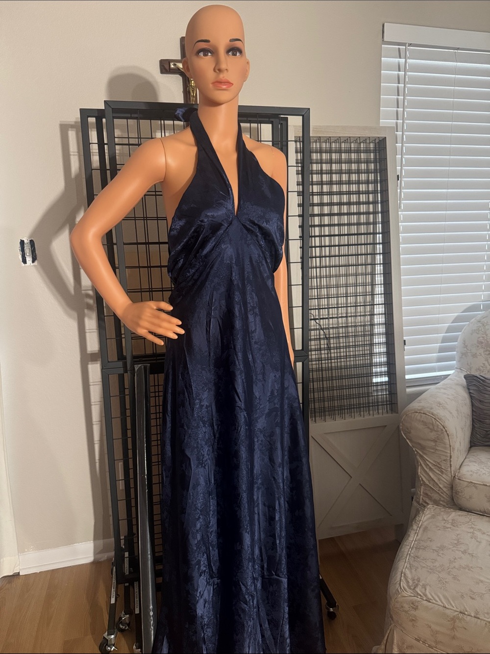 Lulu's Midnight Navy Halter Backless Gown